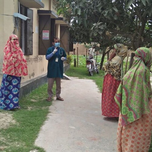 Social distancing measures in place at a community clinic in Bangladesh