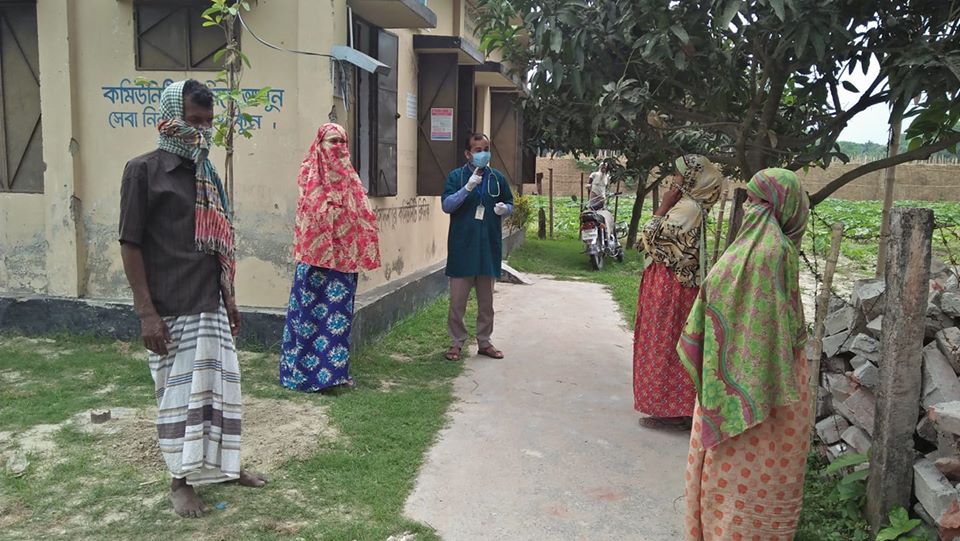 Social distancing measures in place at a community clinic in Bangladesh