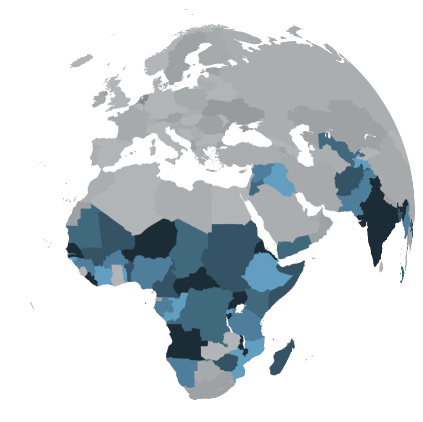 Map of earth with highlighted countries