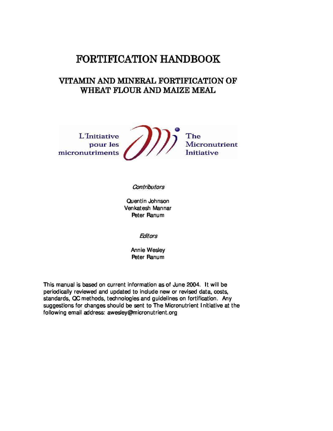 Fortification Handbook: Vitamin and Mineral Fortification of Wheat Flour and Maize Meal thumbnail