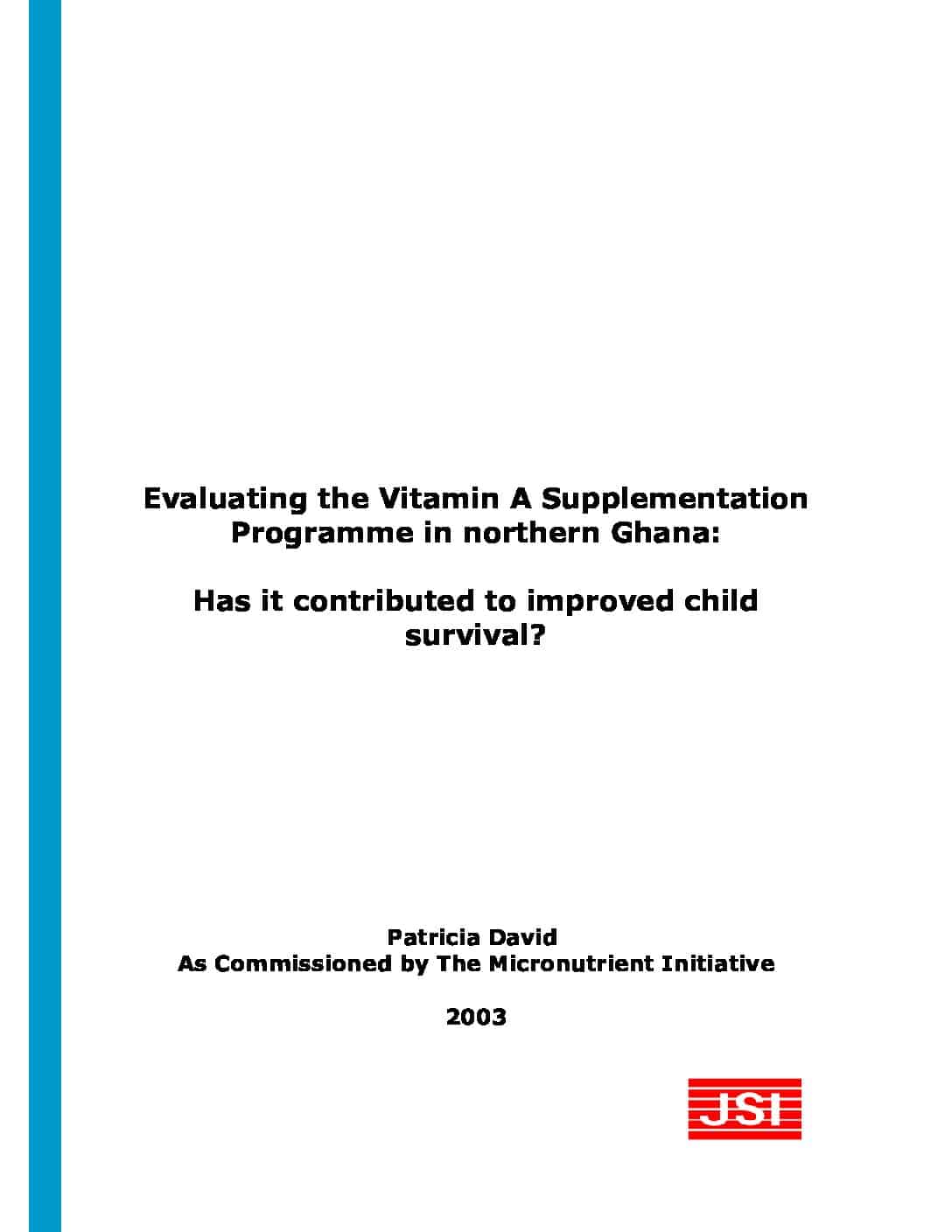 Evaluating the Vitamin A Supplementation Programme in northern Ghana: Has it contributed to improved child survival? thumbnail