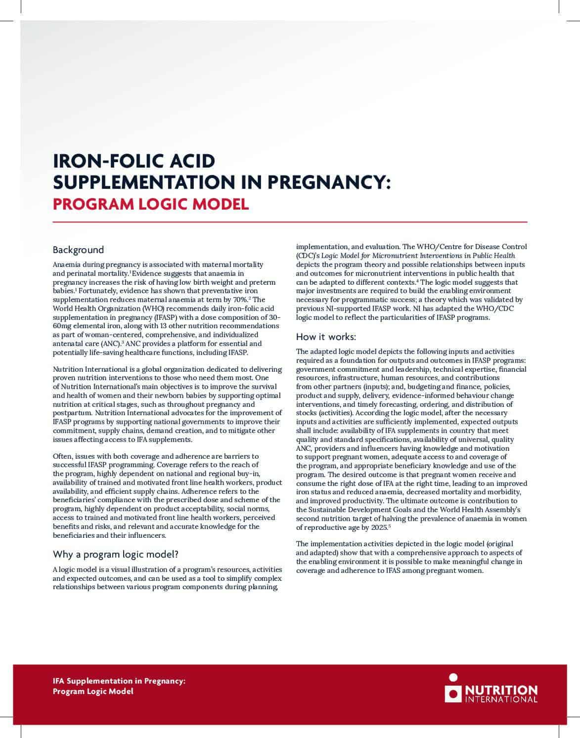 Iron-Folic Acid Supplementation in Pregnancy: Program Logic Model and Key Considerations for Program Success thumbnail