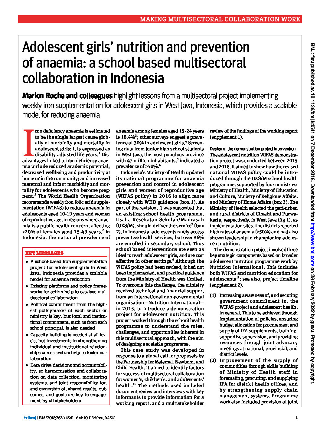 Adolescent girls’ nutrition and anaemia prevention: a school-based multi-sectoral collaboration in Indonesia thumbnail