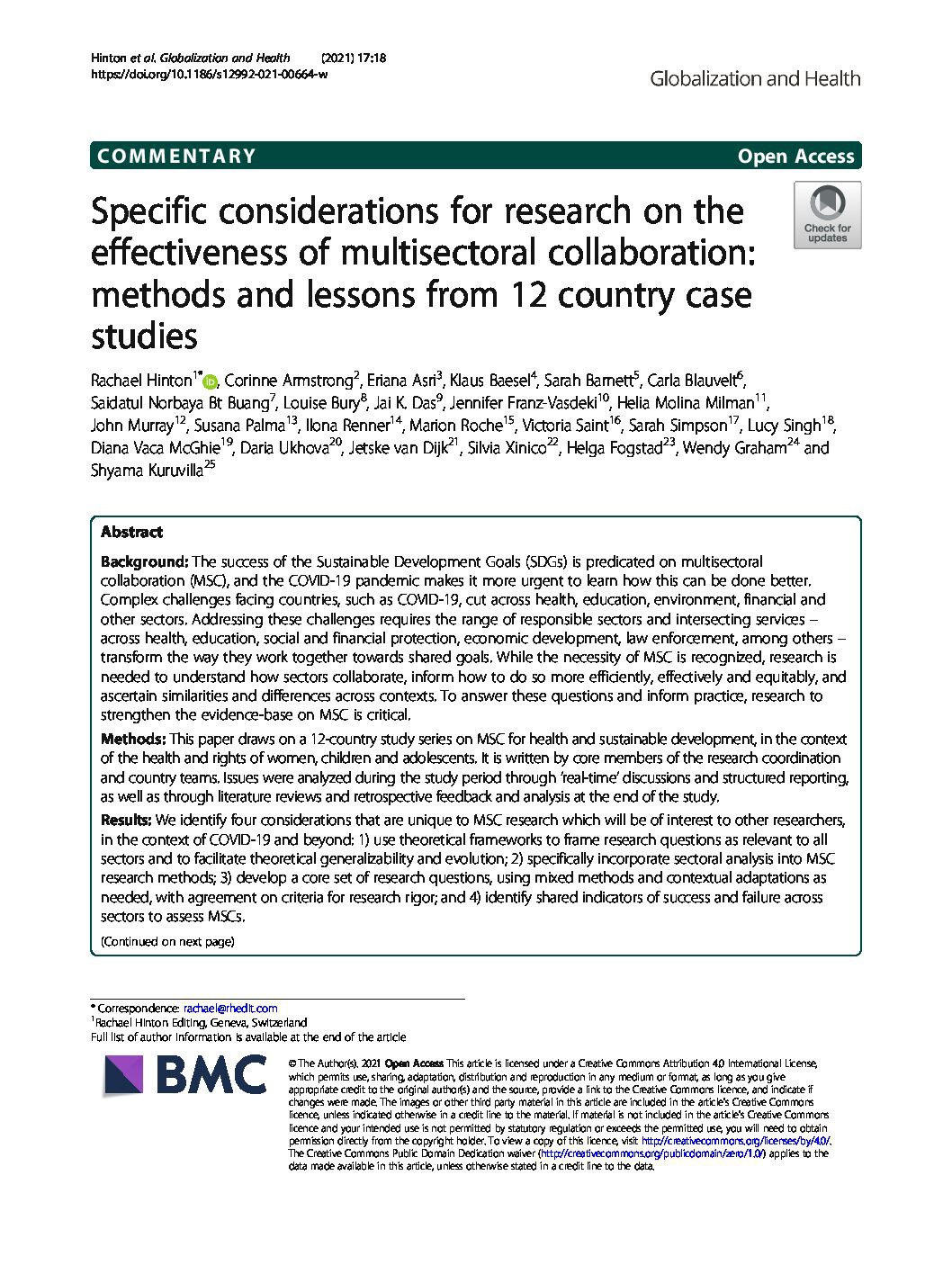 Specific considerations for research on the effectiveness of multisectoral collaboration: methods and lessons from 12 country case studies thumbnail