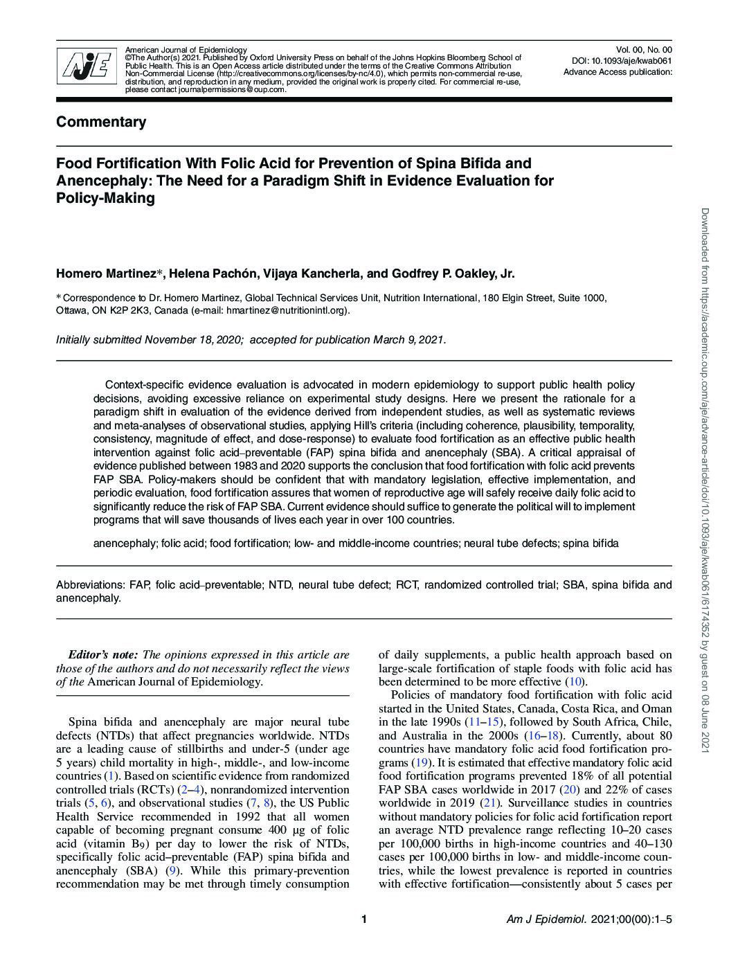 Food Fortification with Folic Acid Prevents Spina Bifida and Anencephaly: A Need for Paradigm Shift in Evidence Evaluation for Policy-Making thumbnail