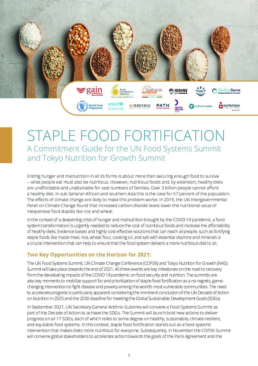 Staple Food Fortification: A Commitment Guide for the UN Food Systems Summit and Tokyo Nutrition for Growth Summit thumbnail