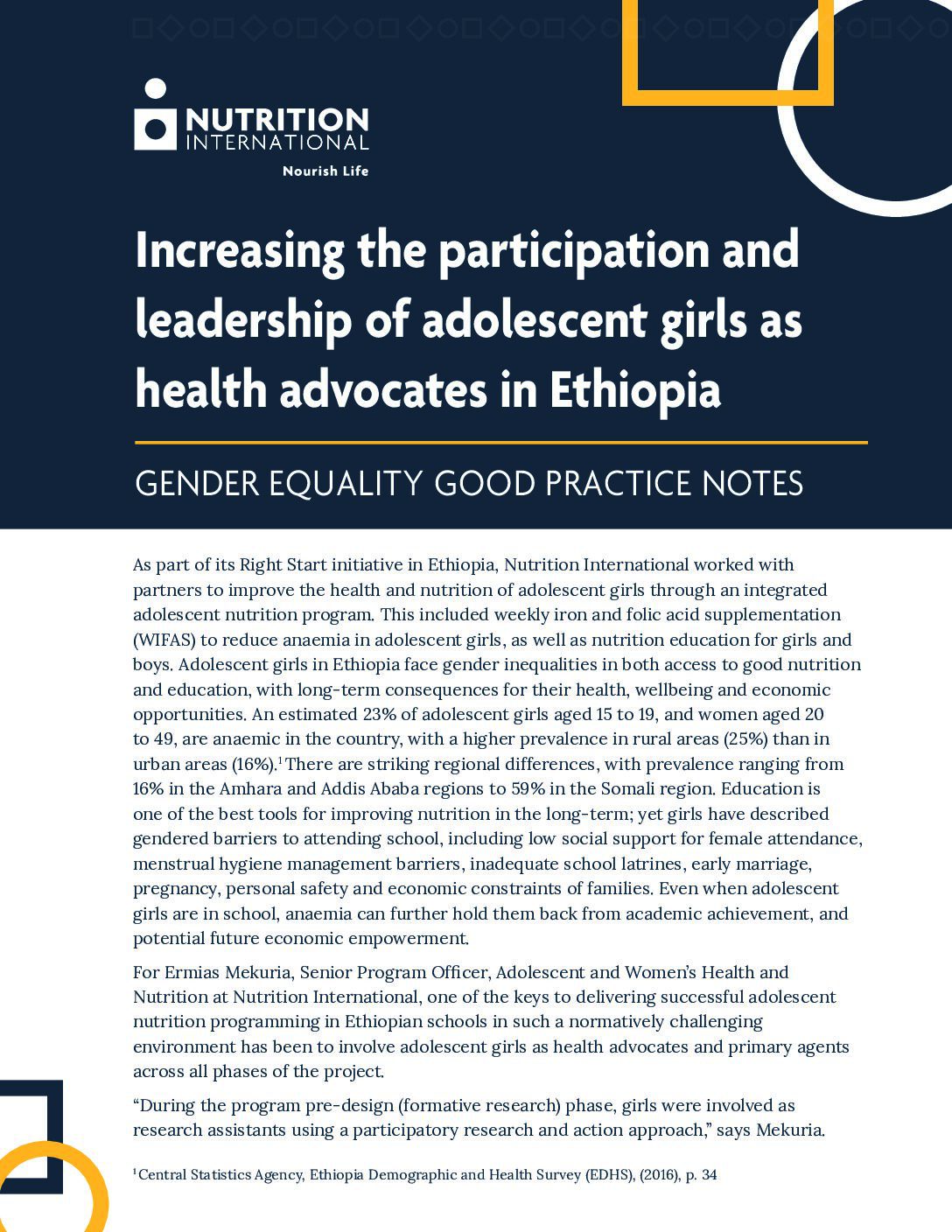 Increasing the participation and leadership of adolescent girls as health advocates in Ethiopia thumbnail