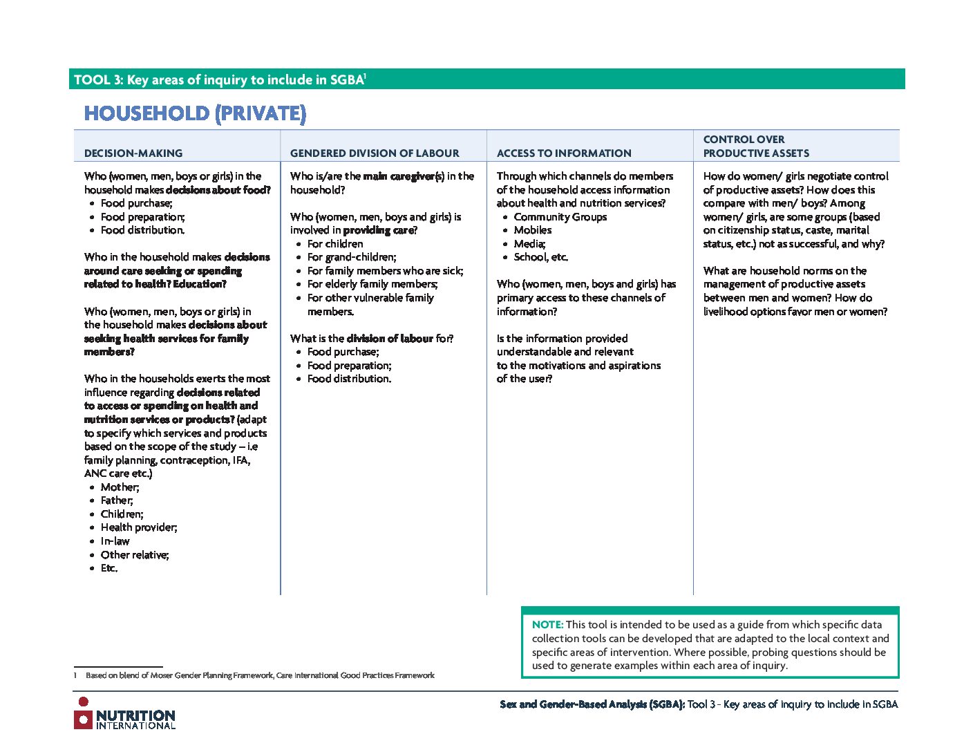 Key areas of inquiry to include in SGBA thumbnail