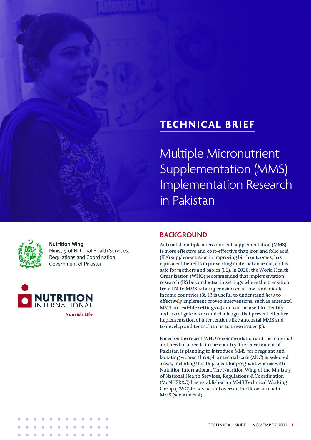 Technical Brief – Multiple Micronutrient Supplementation (MMS) Implementation Research in Pakistan thumbnail