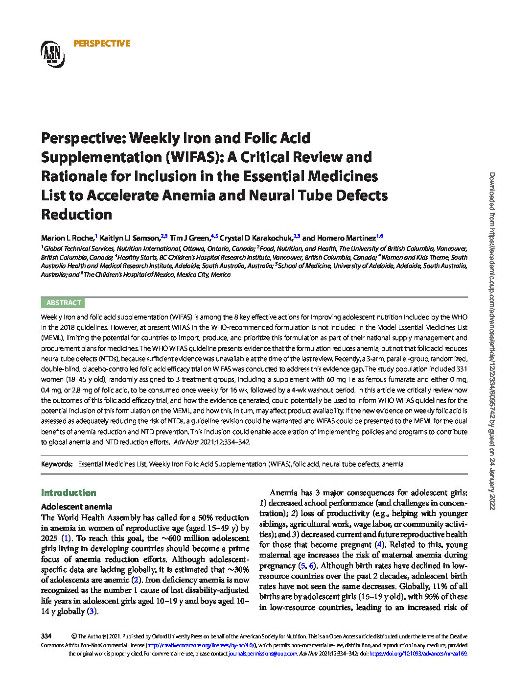 Perspective: Weekly Iron and Folic Acid Supplementation (WIFAS): A Critical Review and Rationale for Inclusion in the Essential Medicines List to Accelerate Anemia and Neural Tube Defects Reduction thumbnail